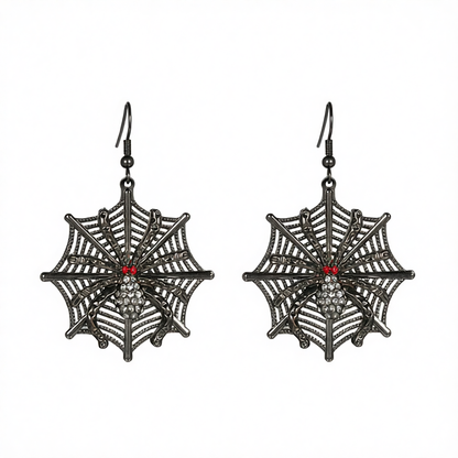 Red Cubic Zirconia & Black Spider Drop Earrings