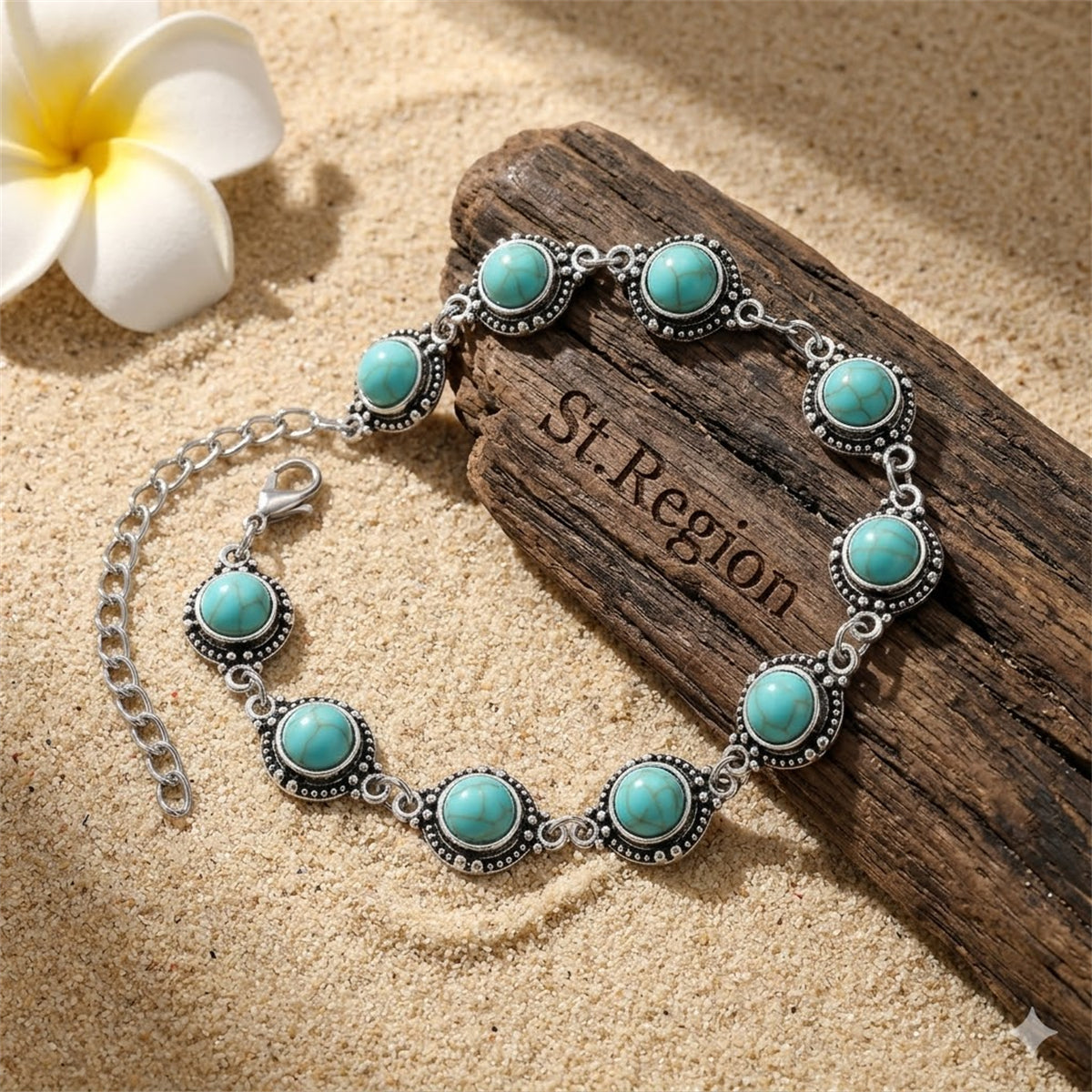 Turqouise & Silvertone Round Stations Anklet - Street Region