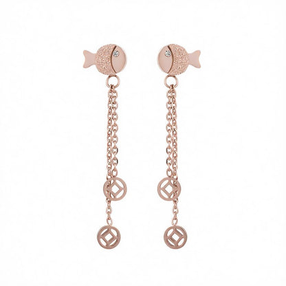 18K Rose Gold-Plated Fish Drop Earring, rose gold drop earrings for women, elegant gift for her, side view