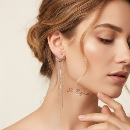 18K Rose Gold-Plated Tassel Open Hoop Drop Earrings, rose gold huggie earrings, elegant gift for her, styled look