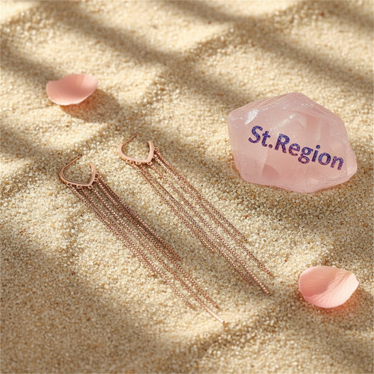 18K Rose Gold-Plated Tassel Open Hoop Drop Earrings, rose gold huggie earrings, elegant gift for her, detail close-up