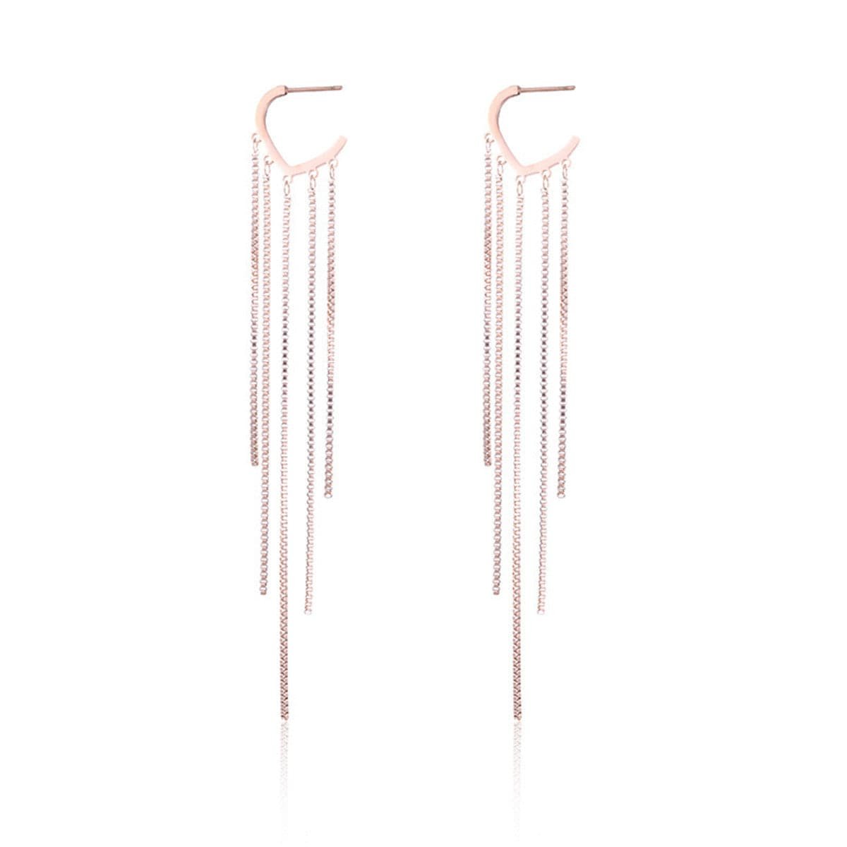 18K Rose Gold-Plated Tassel Open Hoop Drop Earrings, rose gold huggie earrings, elegant gift for her, side view