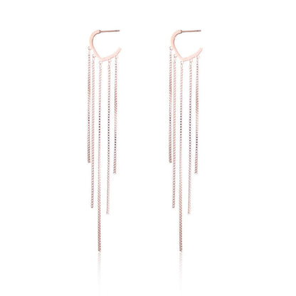 18K Rose Gold-Plated Tassel Open Hoop Drop Earrings, rose gold huggie earrings, elegant gift for her, side view