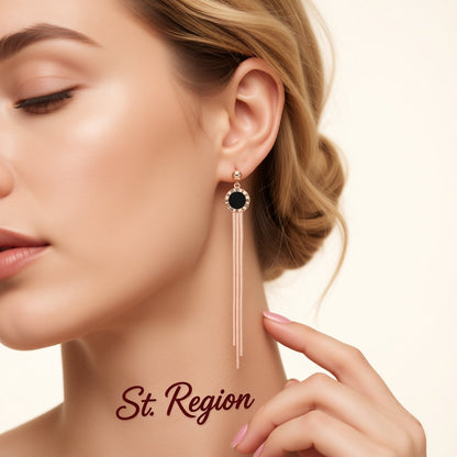 Black and 18K Rose Gold-Plated Roman Numeral Tassel Drop Earrings, rose gold drop earrings for women, styled look