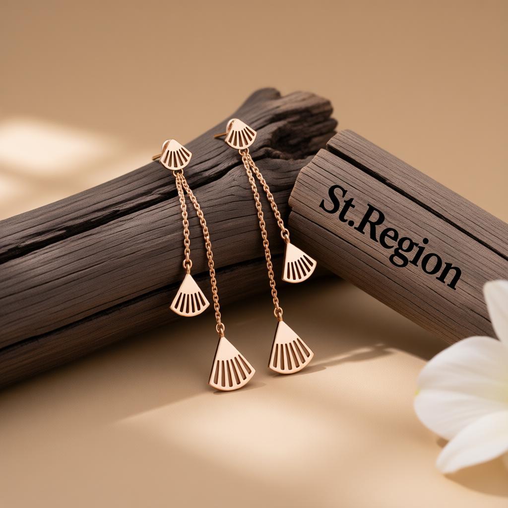18K Rose Gold-Plated Fan Drop Earrings, elegant gift for her, front view