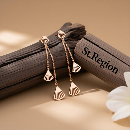 18K Rose Gold-Plated Fan Drop Earrings, elegant gift for her, front view