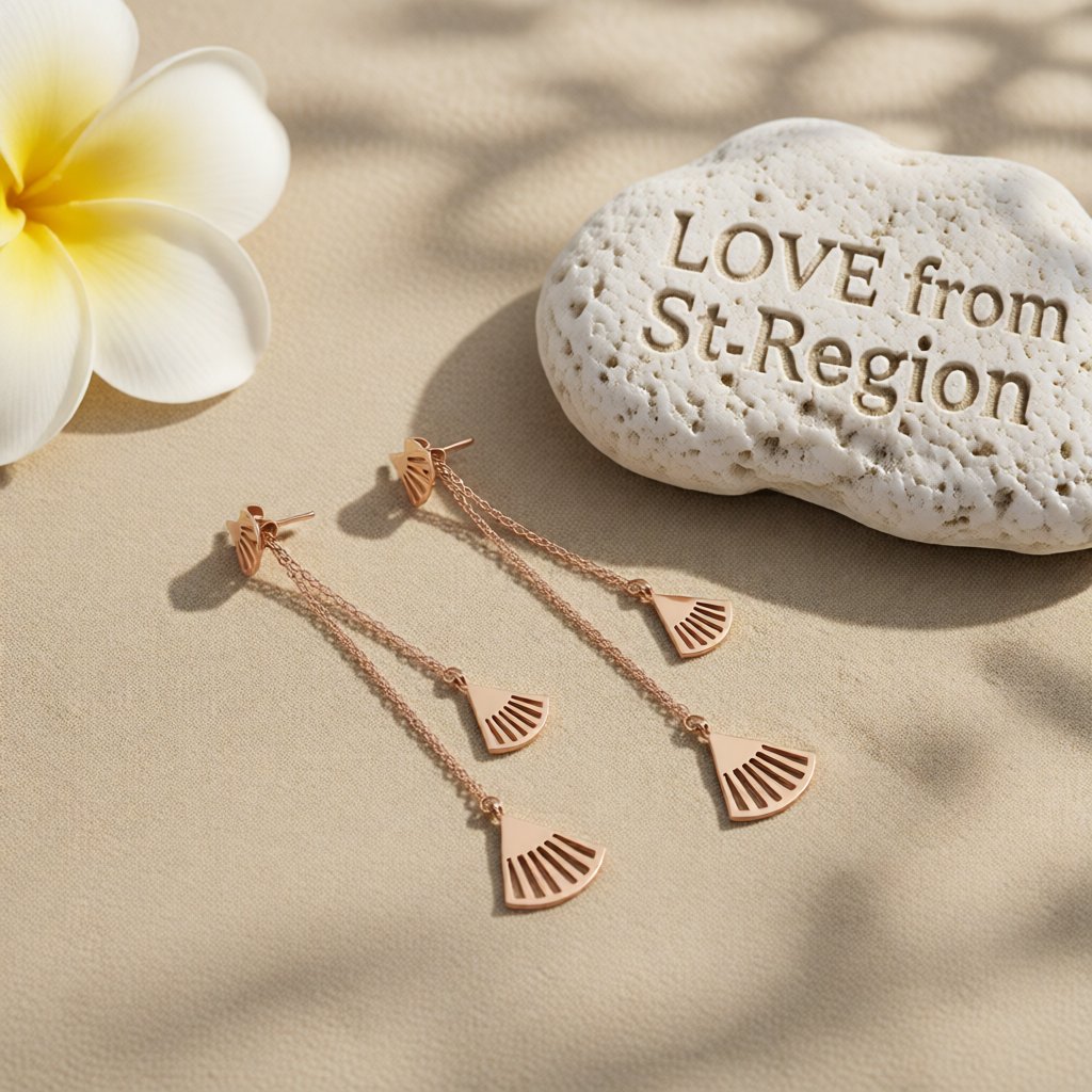 18K Rose Gold-Plated Fan Drop Earrings, elegant gift for her, lifestyle look