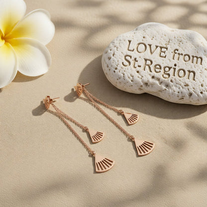 18K Rose Gold-Plated Fan Drop Earrings, elegant gift for her, lifestyle look
