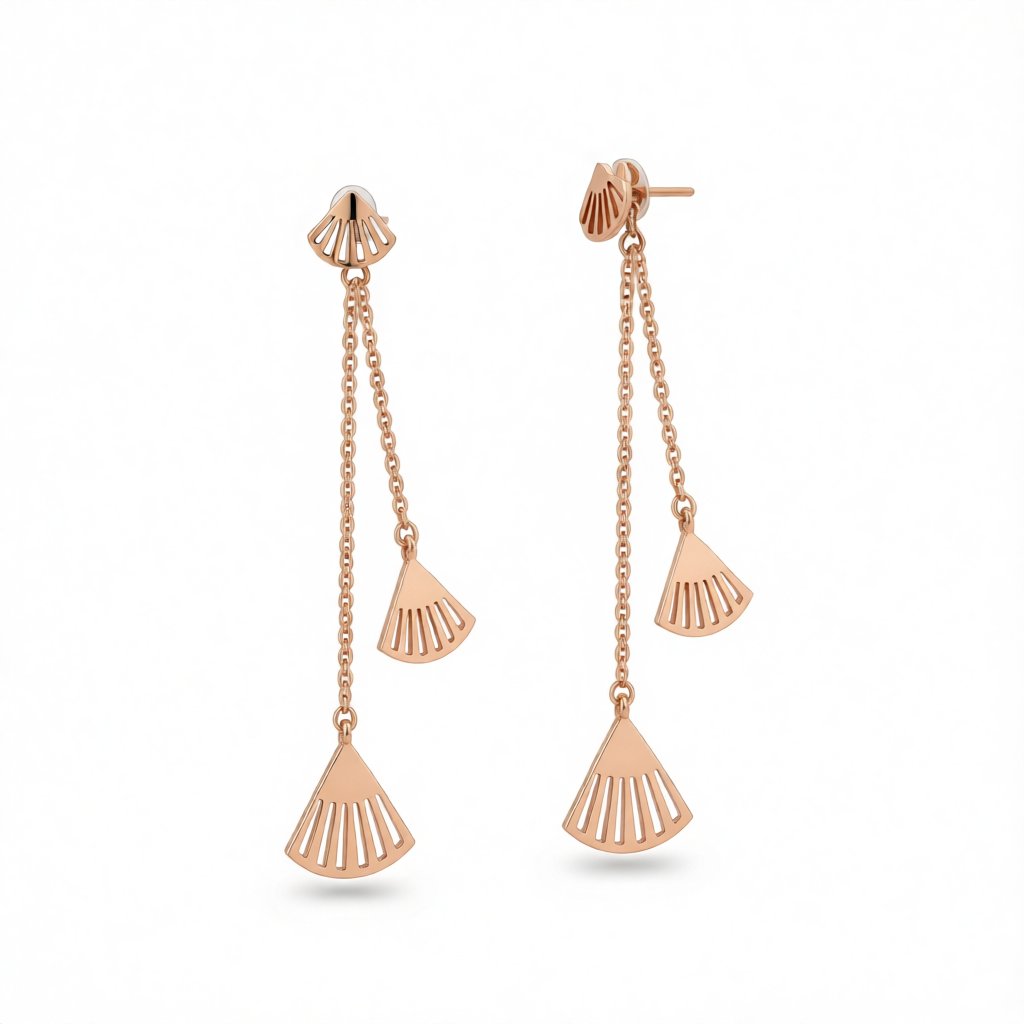 18K Rose Gold-Plated Fan Drop Earrings, elegant gift for her, side view