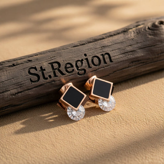 Black & Cubic Zirconia Rhombus Stud Earrings