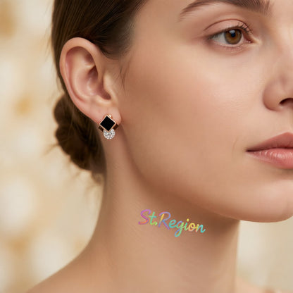 Black & Cubic Zirconia Rhombus Stud Earrings