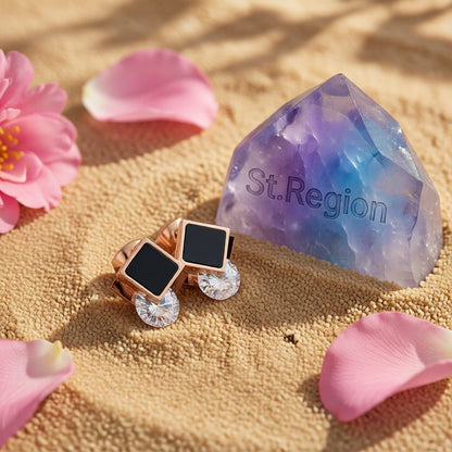 Black & Cubic Zirconia Rhombus Stud Earrings