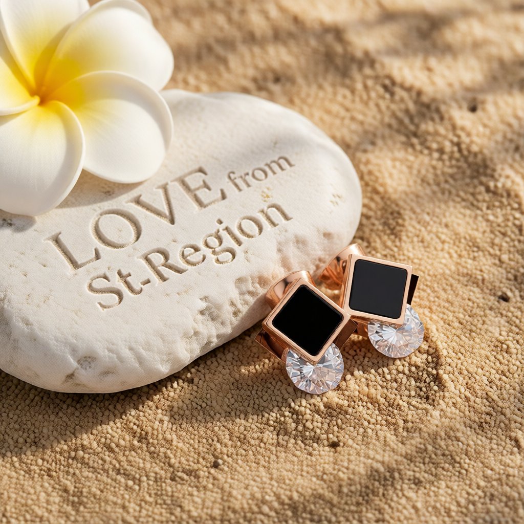 Black & Cubic Zirconia Rhombus Stud Earrings