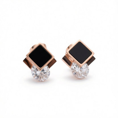 Black & Cubic Zirconia Rhombus Stud Earrings