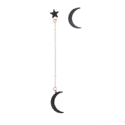 Black Cubic Zirconia and 18K Rose Gold-Plated Moon Stud and Drop Earrings, rose gold stud earrings for women, side view