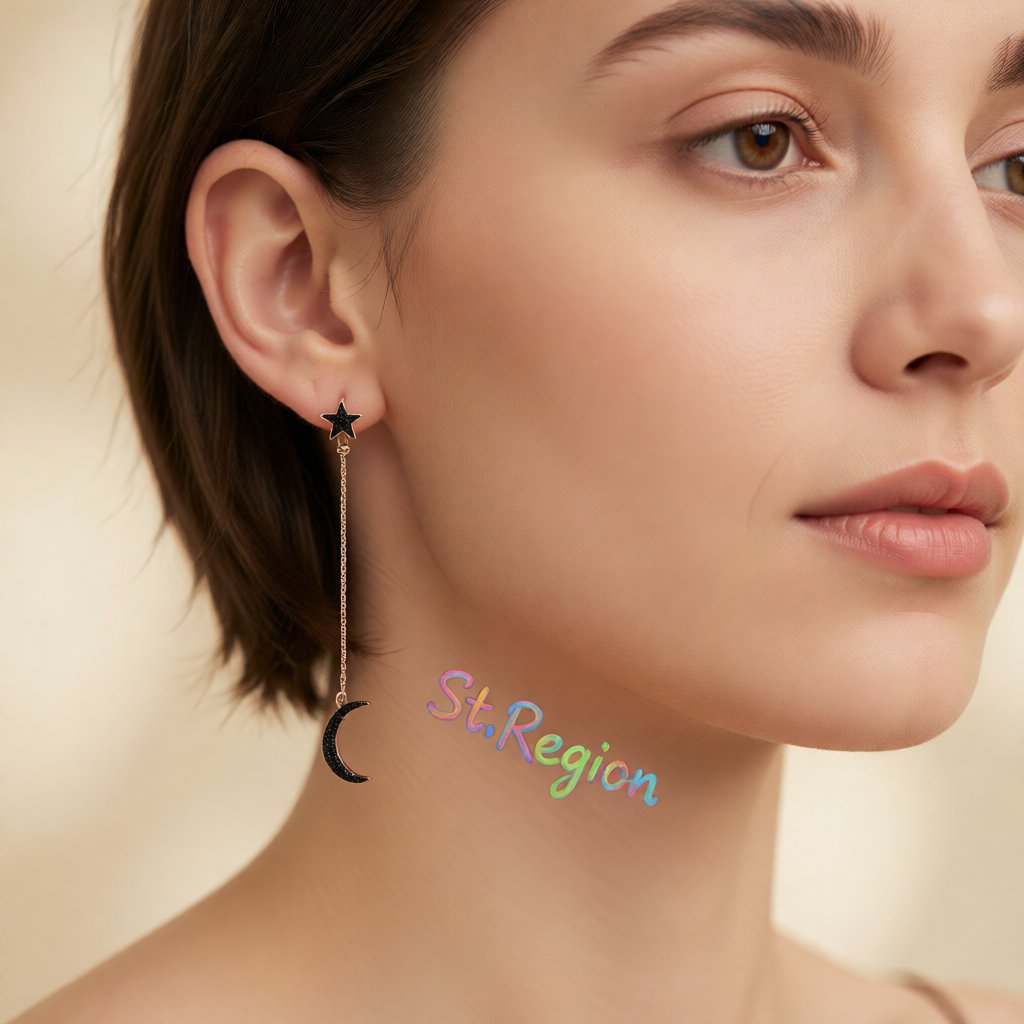 Black Cubic Zirconia and 18K Rose Gold-Plated Moon Stud and Drop Earrings, rose gold stud earrings for women, styled look