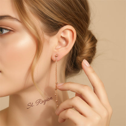 18K Rose Gold-Plated Graduated Bead Drop Earrings, elegant gift for her, styled look