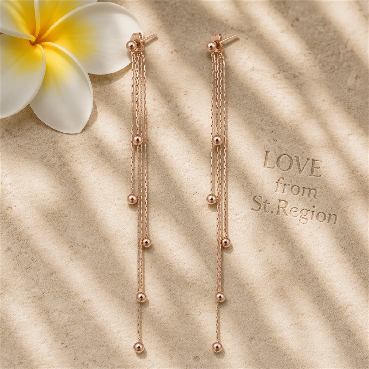 18K Rose Gold-Plated Graduated Bead Drop Earrings, elegant gift for her, lifestyle look