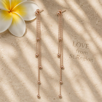 18K Rose Gold-Plated Graduated Bead Drop Earrings, elegant gift for her, lifestyle look