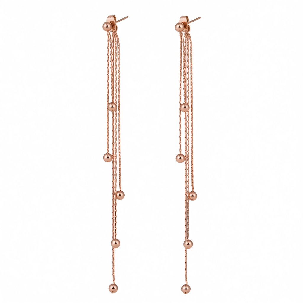 18K Rose Gold-Plated Graduated Bead Drop Earrings, elegant gift for her, side view