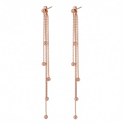 18K Rose Gold-Plated Graduated Bead Drop Earrings, elegant gift for her, side view