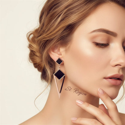 Black and 18K Rose Gold-Plated Geometric Openwork Drop Earrings, rose gold drop earrings for women, styled look