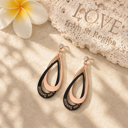18K Rose Gold-Plated Interlocking Drop Earrings, rose gold drop earrings for women, everyday style, lifestyle look