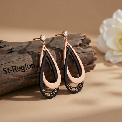 18K Rose Gold-Plated Interlocking Drop Earrings, rose gold drop earrings for women, everyday style, front view