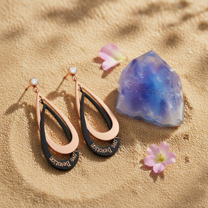18K Rose Gold-Plated Interlocking Drop Earrings, rose gold drop earrings for women, everyday style, detail close-up