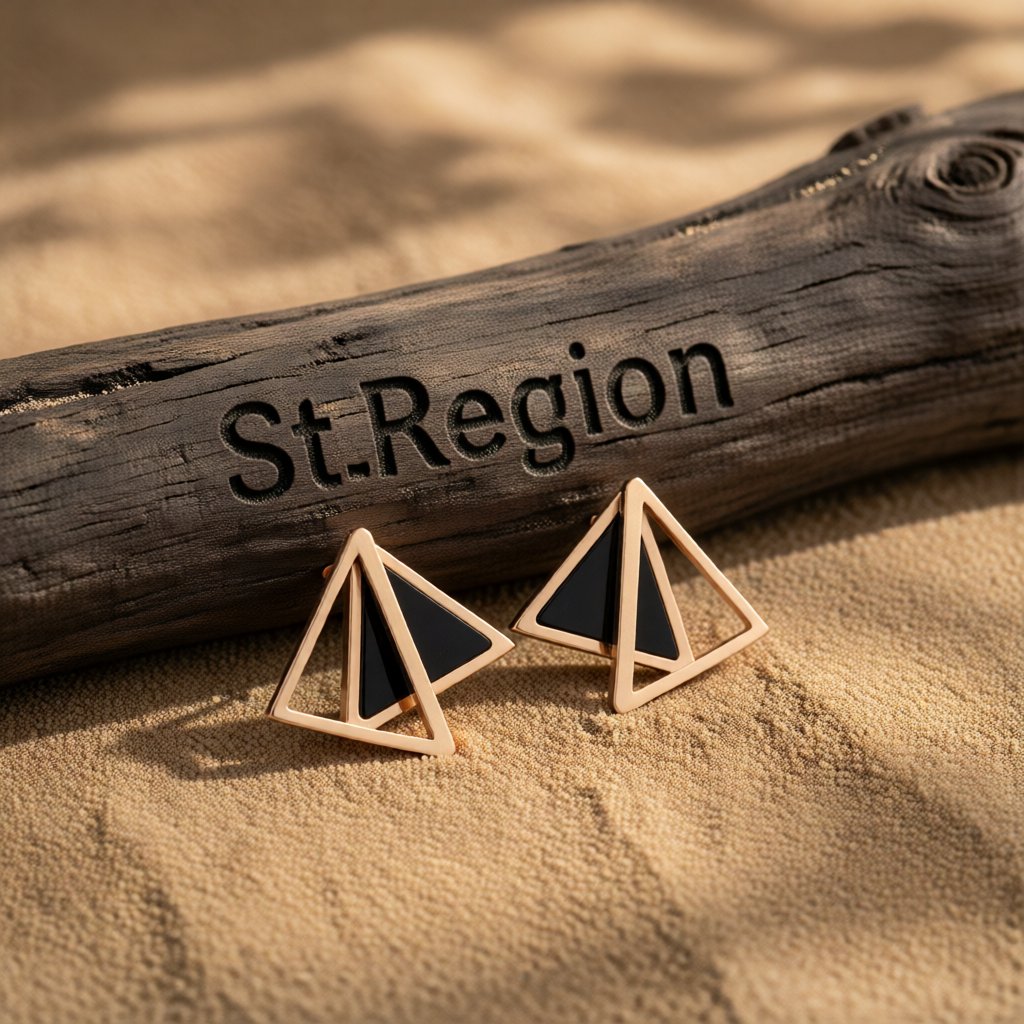 18K Rose Gold-Plated Double Triangle Stud Earrings, rose gold stud earrings for women, dainty minimalist design, front view