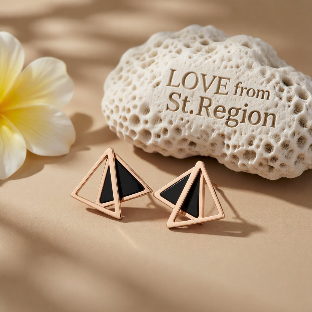 18K Rose Gold-Plated Double Triangle Stud Earrings, rose gold stud earrings for women, lifestyle look