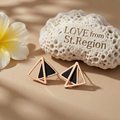 18K Rose Gold-Plated Double Triangle Stud Earrings, rose gold stud earrings for women, lifestyle look