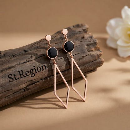 Black & 18K Rose Gold-Plated Rhombus Drop Earring