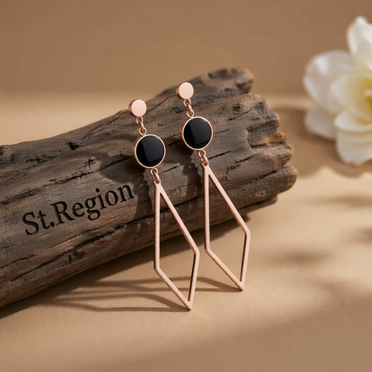 Black & 18K Rose Gold-Plated Rhombus Drop Earring