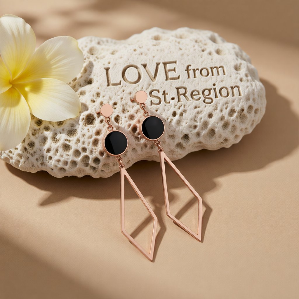 Black & 18K Rose Gold-Plated Rhombus Drop Earring