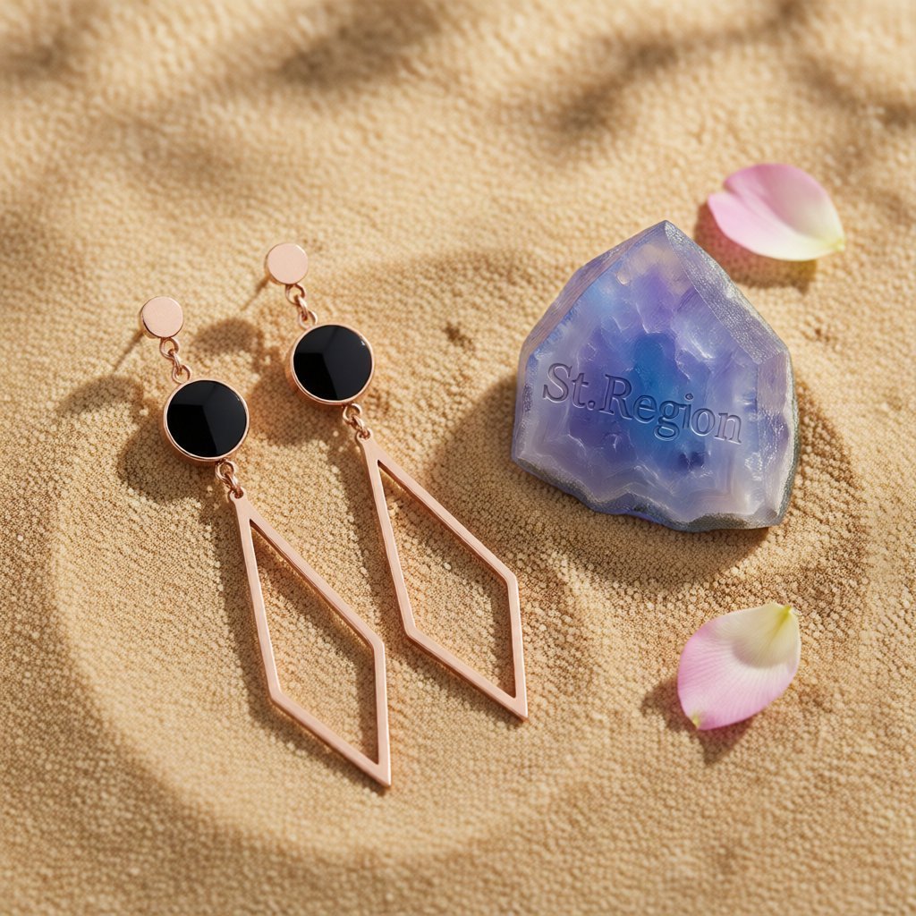 Black & 18K Rose Gold-Plated Rhombus Drop Earring