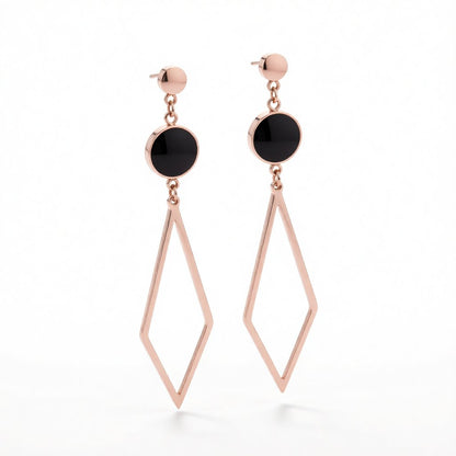 Black & 18K Rose Gold-Plated Rhombus Drop Earring
