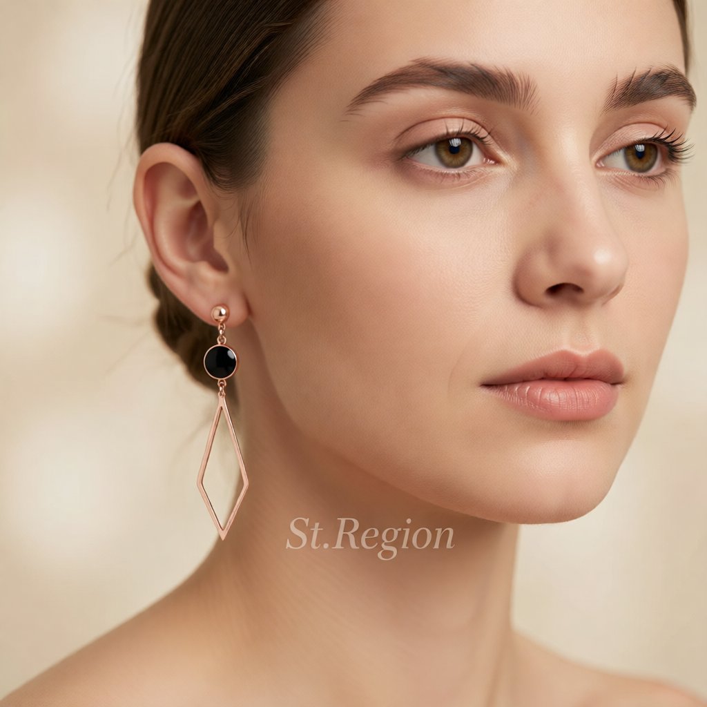 Black & 18K Rose Gold-Plated Rhombus Drop Earring