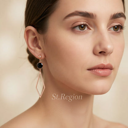 Black & 18K Rose Gold-Plated Rhombus Drop Earring