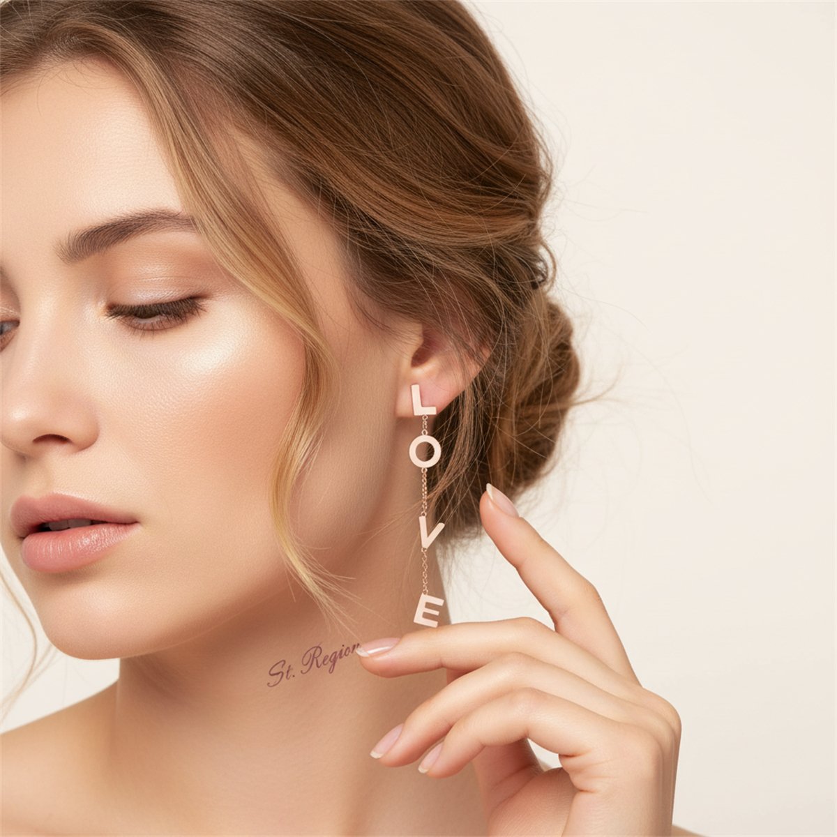 18K Rose Gold-Plated 'Love' Drop Earrings, rose gold drop earrings for women, everyday style, styled look