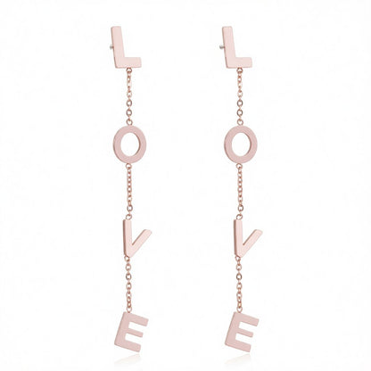 18K Rose Gold-Plated 'Love' Drop Earrings, rose gold drop earrings for women, everyday style, side view
