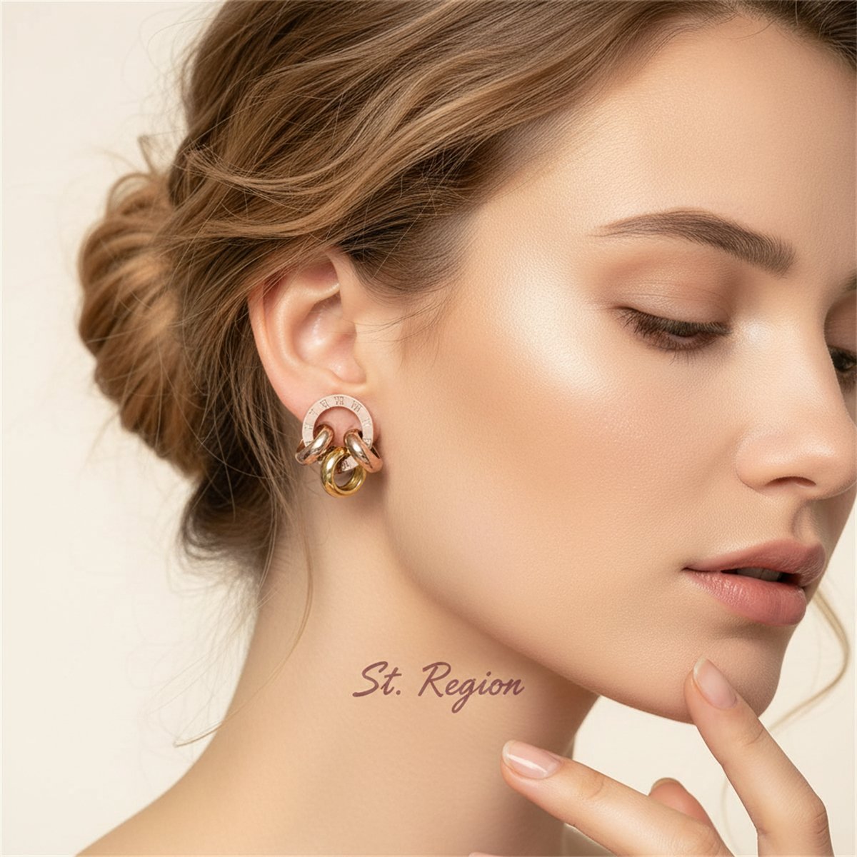 18K Rose Gold-Plated Triple Ring Stud Earrings, rose gold stud earrings for women, elegant gift for her, styled look