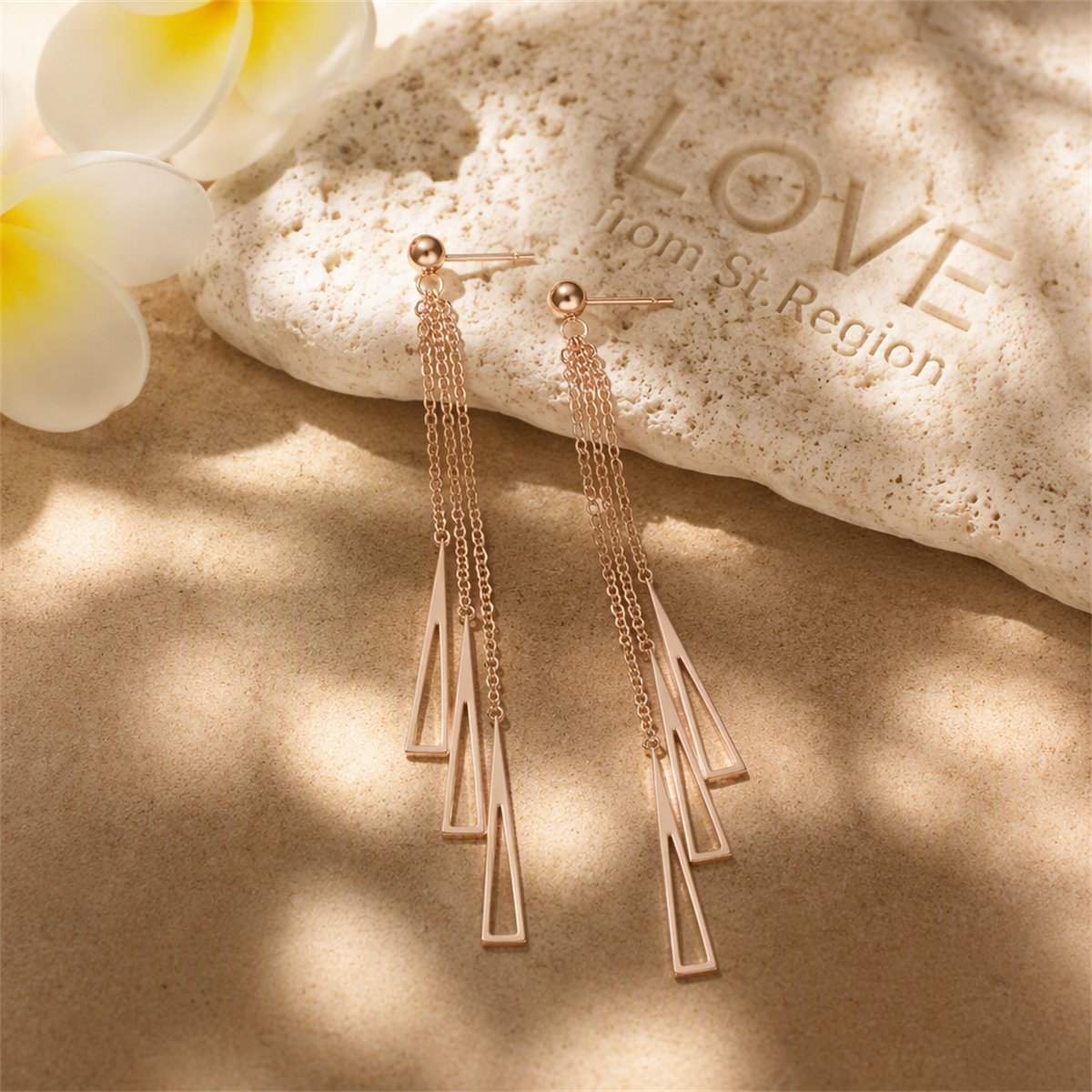 18K Rose Gold-Plated Openwork Tassel Drop Earrings, rose gold drop earrings for women, lifestyle look