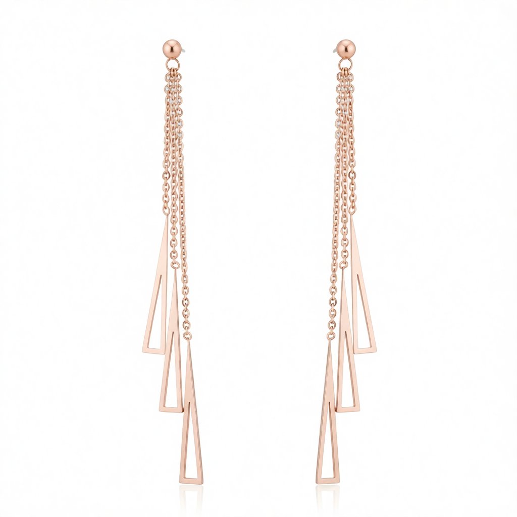 18K Rose Gold-Plated Openwork Tassel Drop Earrings, rose gold drop earrings for women, dainty minimalist design, side view
