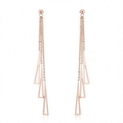 18K Rose Gold-Plated Openwork Tassel Drop Earrings, rose gold drop earrings for women, dainty minimalist design, side view