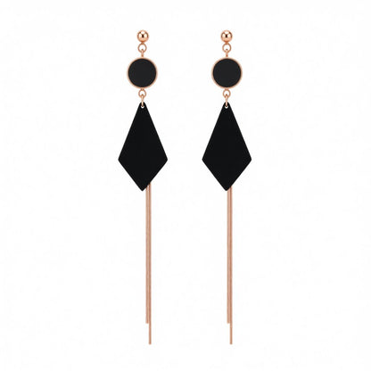 Black and 18K Rose Gold-Plated Round and Rhombus Drop Earrings, rose gold drop earrings for women, side view