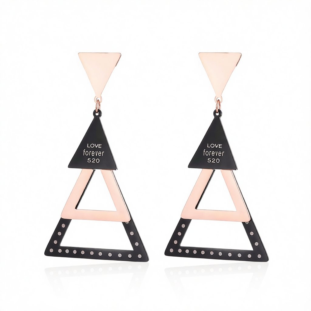 18K Rose Gold-Plated Triple Triangle Drop Earring, rose gold drop earrings for women, botanical inspired, side view