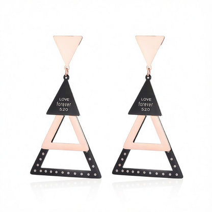 18K Rose Gold-Plated Triple Triangle Drop Earring, rose gold drop earrings for women, botanical inspired, side view