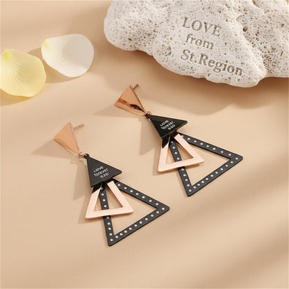 18K Rose Gold-Plated Triple Triangle Drop Earring, rose gold drop earrings for women, botanical inspired, lifestyle look