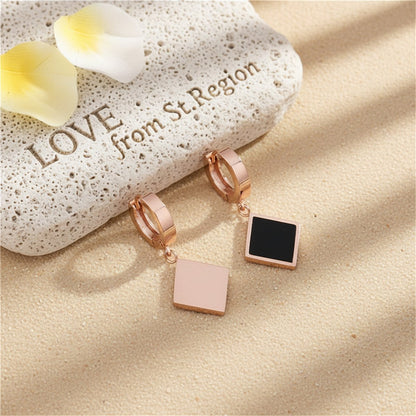 Black and 18K Rose Gold-Plated Rhombus Drop Earrings, rose gold huggie earrings, botanical inspired, lifestyle look